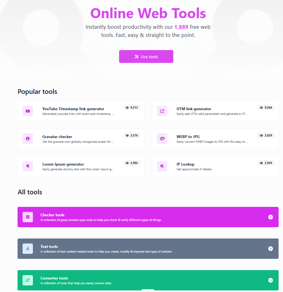 Screenshot of Swift Tool Lab's free tools collection.