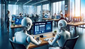 A digital illustration of AI avatars and humans collaborating in a high-tech workspace, with visual nods to top AI tools.